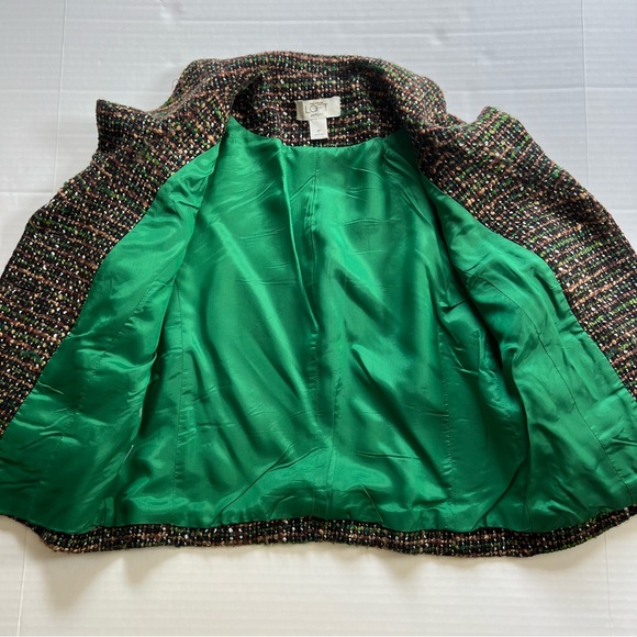 Ann Taylor Loft Petite 4P Blazer Green MultiTweed Collared Buttons Pockets Lined - Picture 4 of 8